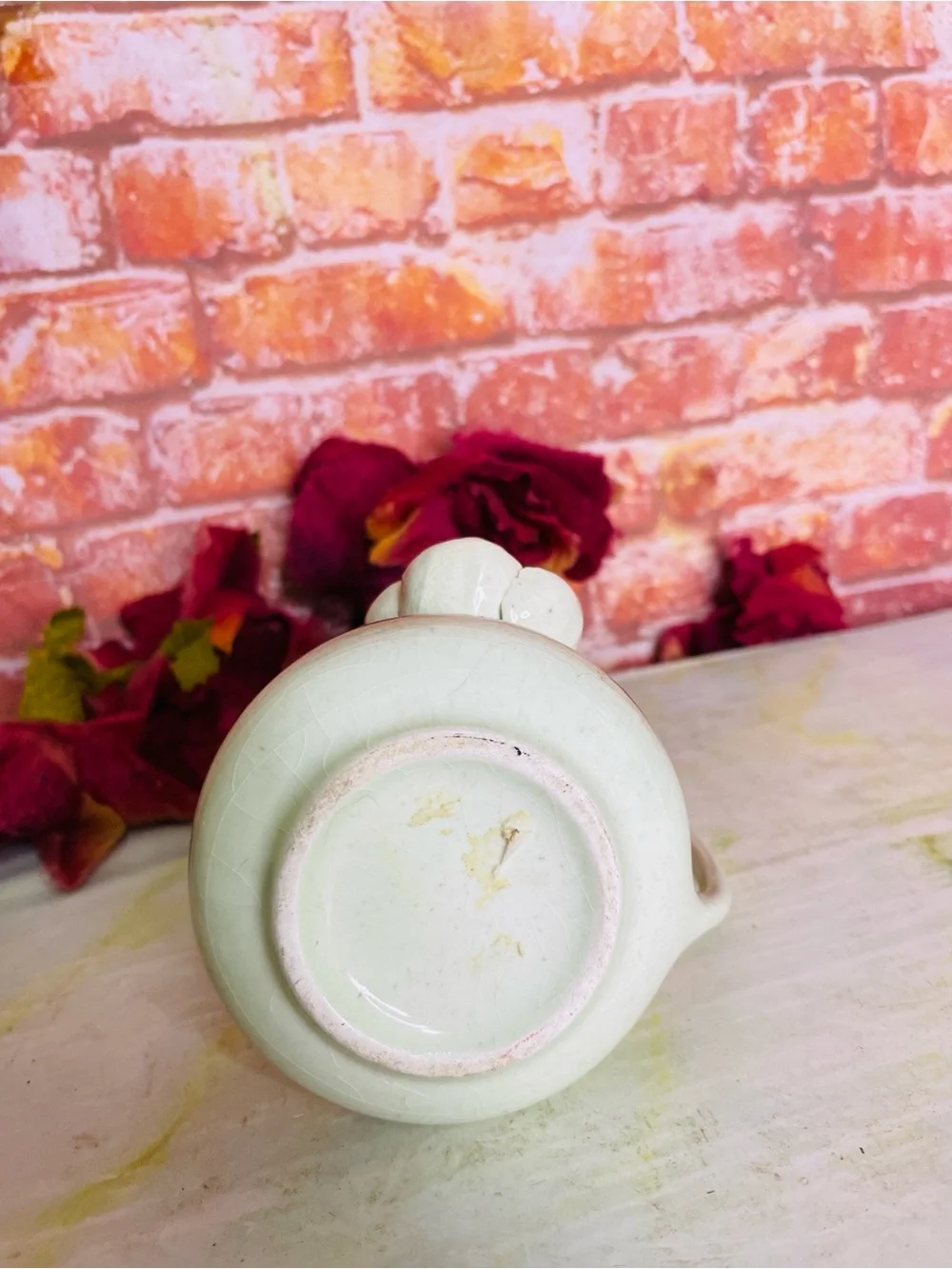Vintage MCM Ceramic Pink snd White Magnolia Bud Vase